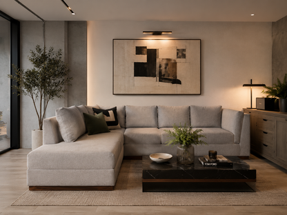 Sala Malta de Diseño | Sala Moderna en L con Parota Natural